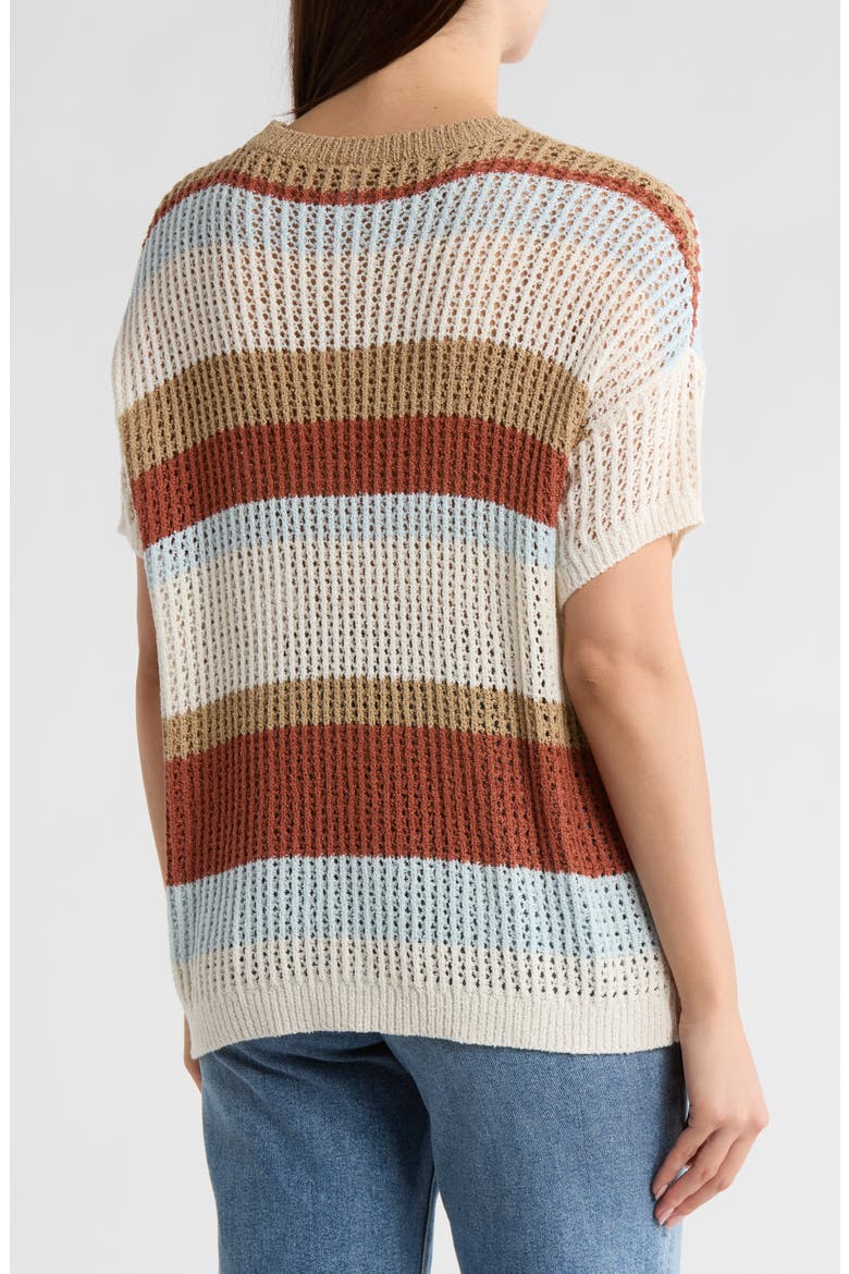 Multicolor Stripe Short Sleeve Sweater, Alternate, color, BEIGE