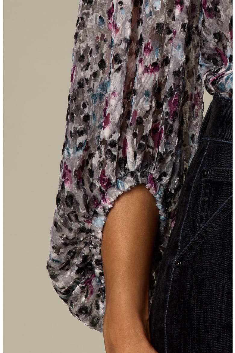 Abstract Print Burnout Velvet Peasant Top, Alternate, color, BLACK/ PLUM MULTI