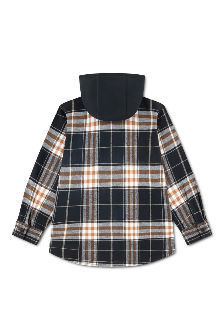 Kids' Hooded Plaid Flannel Shirt, Alternate, color, JET BLACK