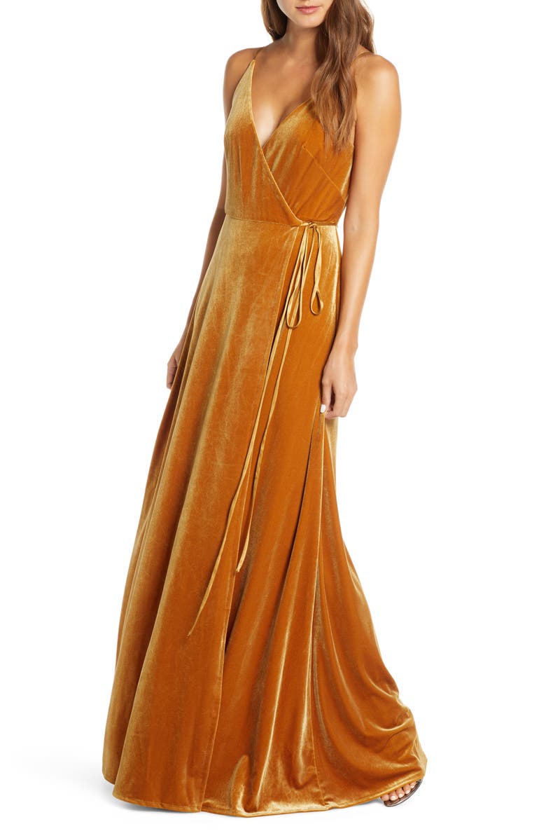 Jenny Yoo Andi Velvet Wrap Evening Gown, Main, color,
