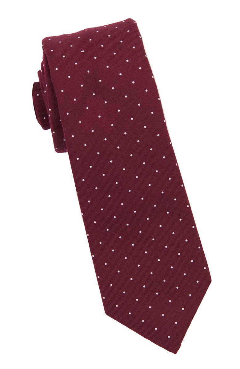 Brooklyn Brigade Men's Dot Cotton Tie, Main, color, Wine