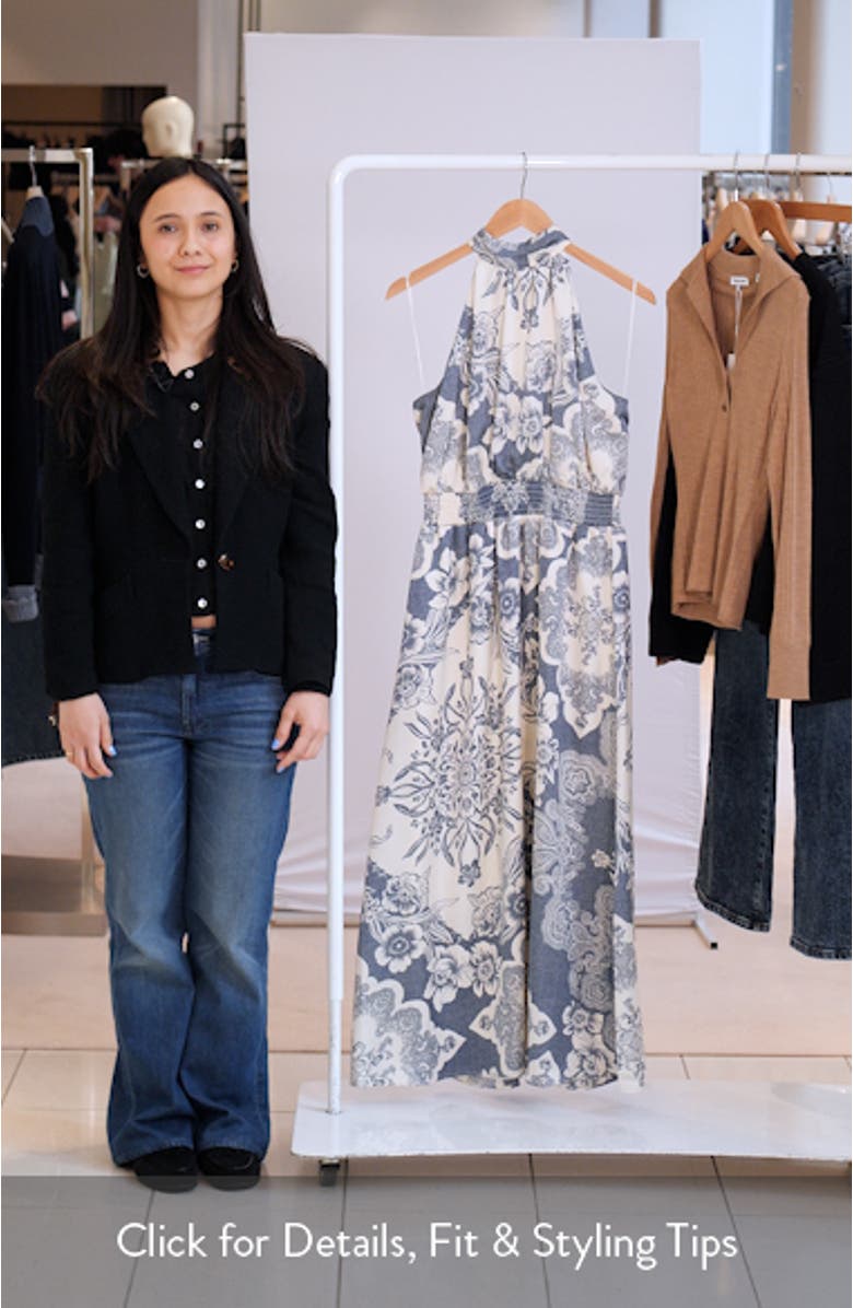 Mixed Print Smock Waist Maxi Dress, sales video thumbnail