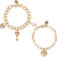 Juicy Couture Charm Bracelet Set with Heart and Key Charms, 7.5''