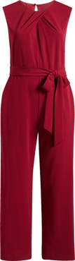 Tahari ASL Cross Neck Tie Waist Sleeveless Jumpsuit