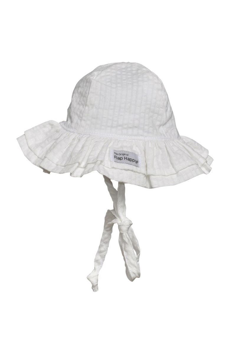 Flap Happy Baby UPF 50+ Double Ruffle UV Blocking Sun Hat, Main, color, Vanilla Stripe Seersucker