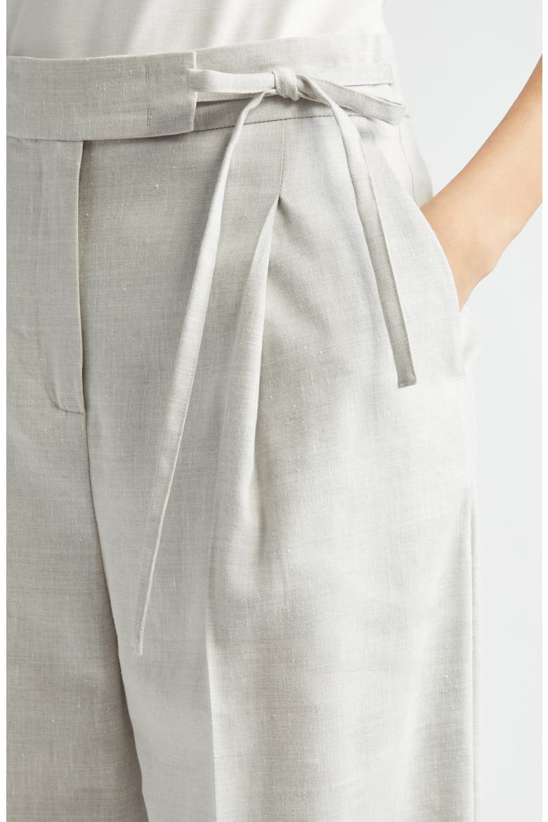 Pleated Tie Waist Linen & Wool Wide Leg Pants, Alternate, color, LIGHT MELANGE GREY