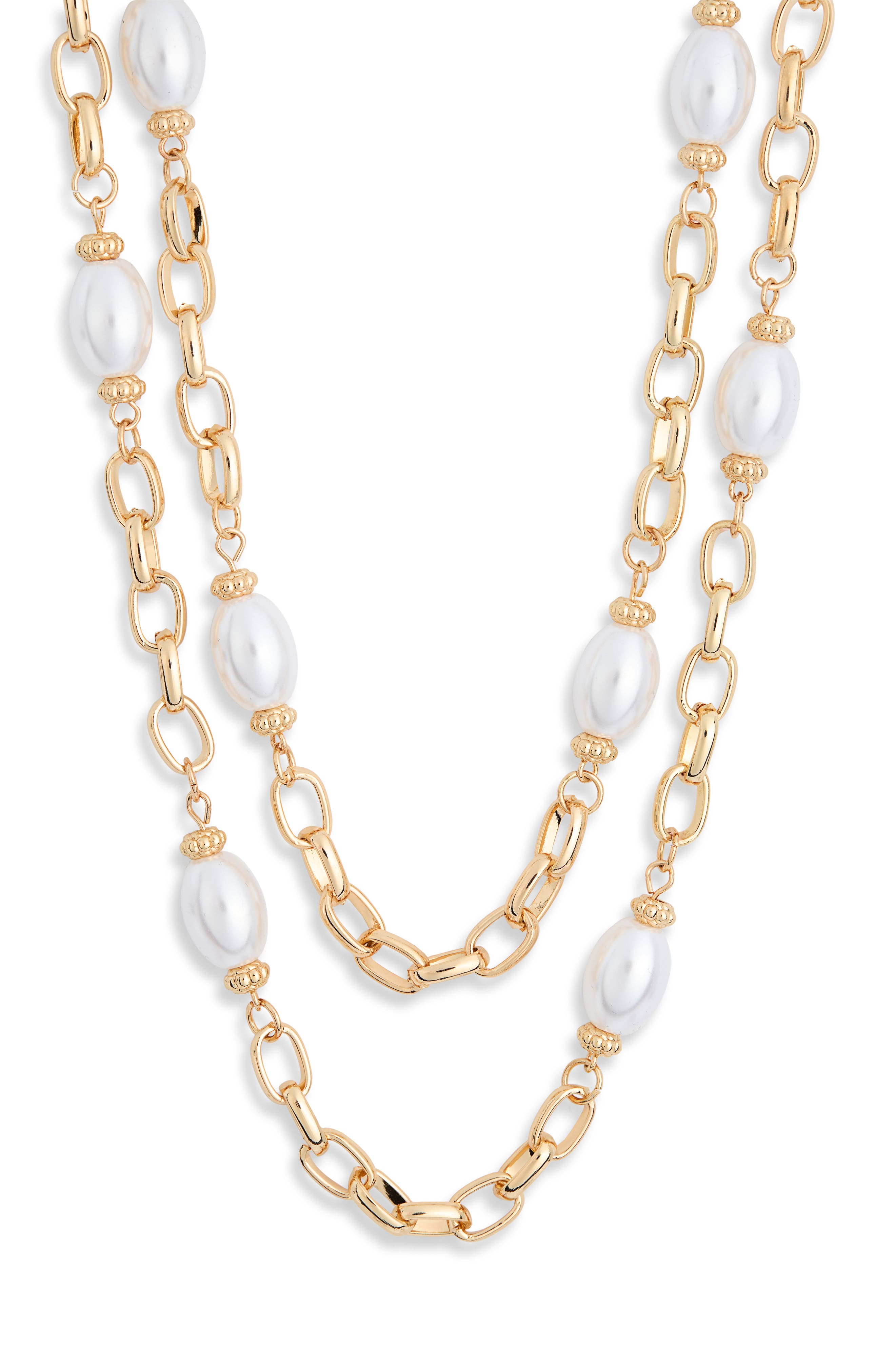 NORDSTROM RACK Faux Pearl Station Chain Layered Necklace