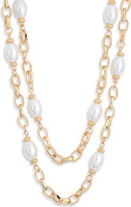 NORDSTROM RACK Faux Pearl Station Chain Layered Necklace