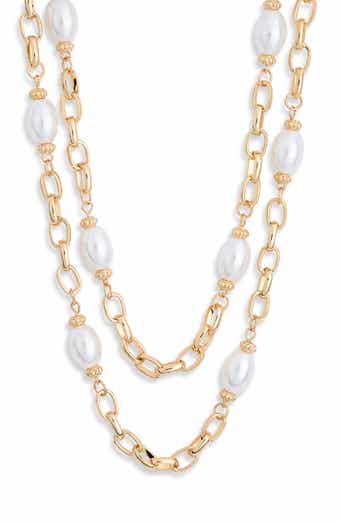 Faux Pearl Station Chain Layered Necklace