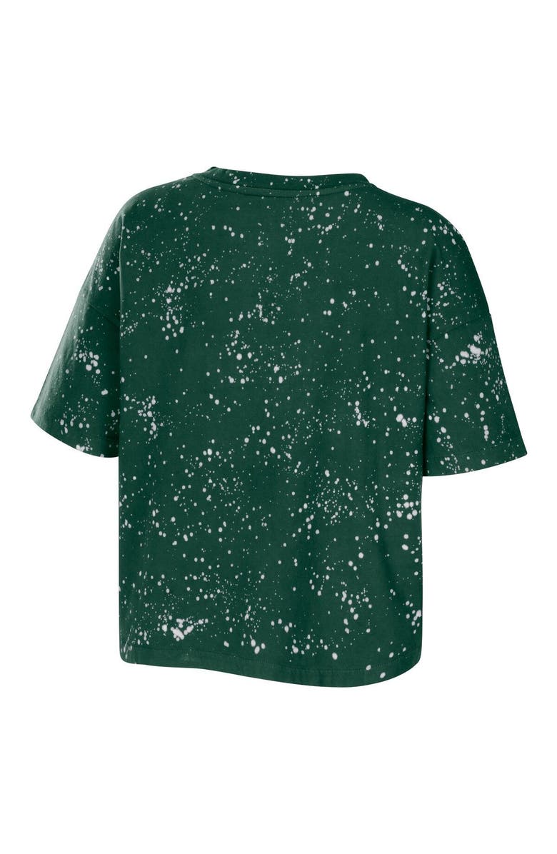 WEAR by Erin Andrews Women's WEAR by Erin Andrews Green Michigan State Spartans Bleach Wash Splatter Cropped Notch Neck T-Shirt, Alternate, color, Green
