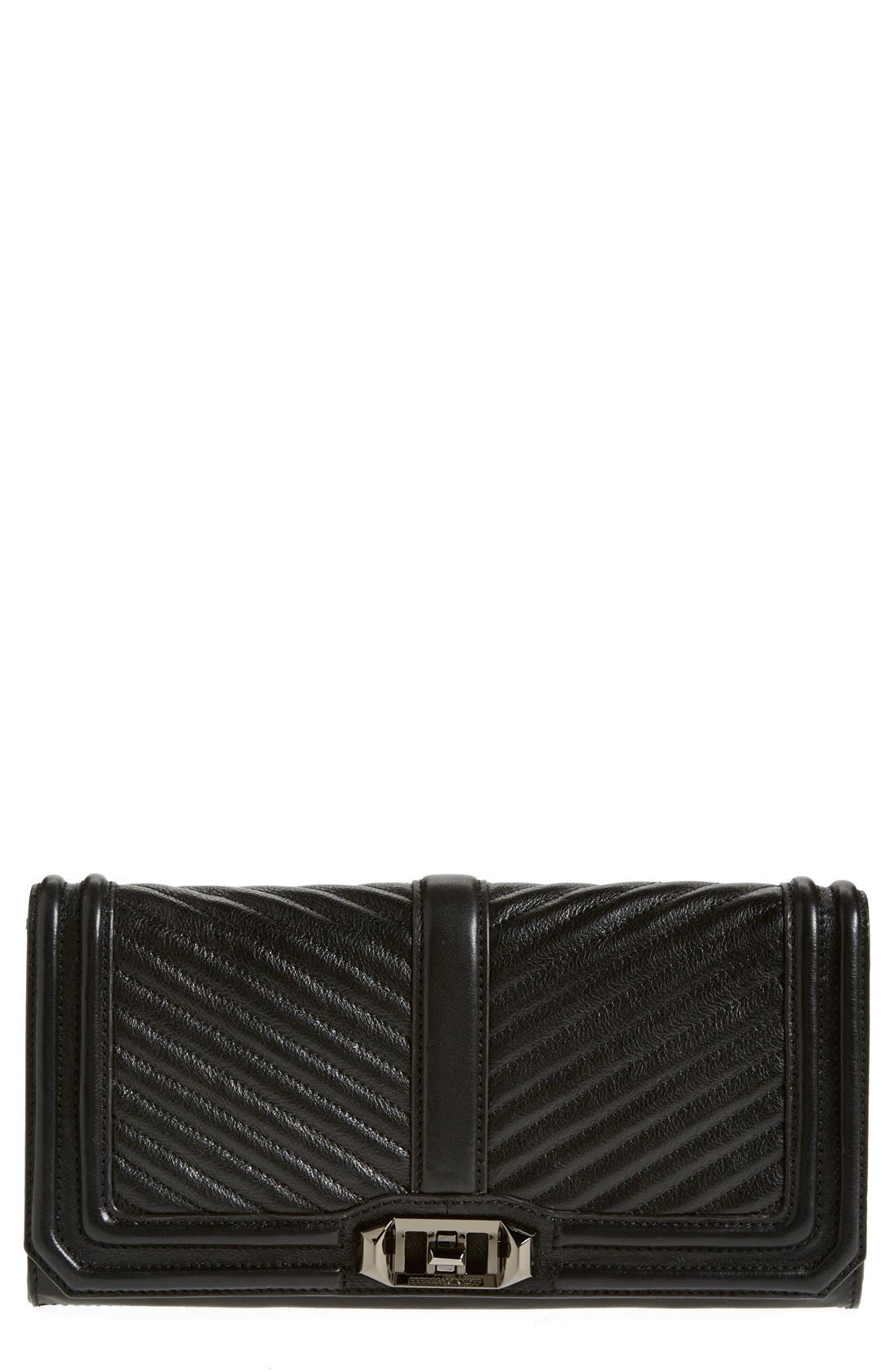 'Chevron Quilted Love' Clutch, Main, color, BLACK