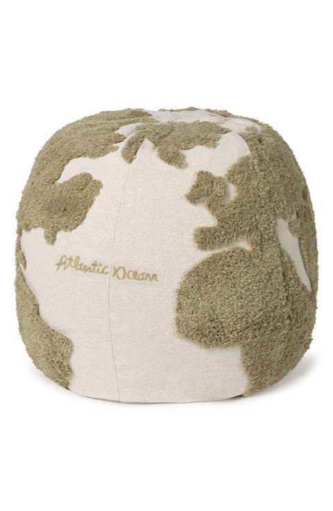 RugCycled World Map Washable Cotton Blend Pouf