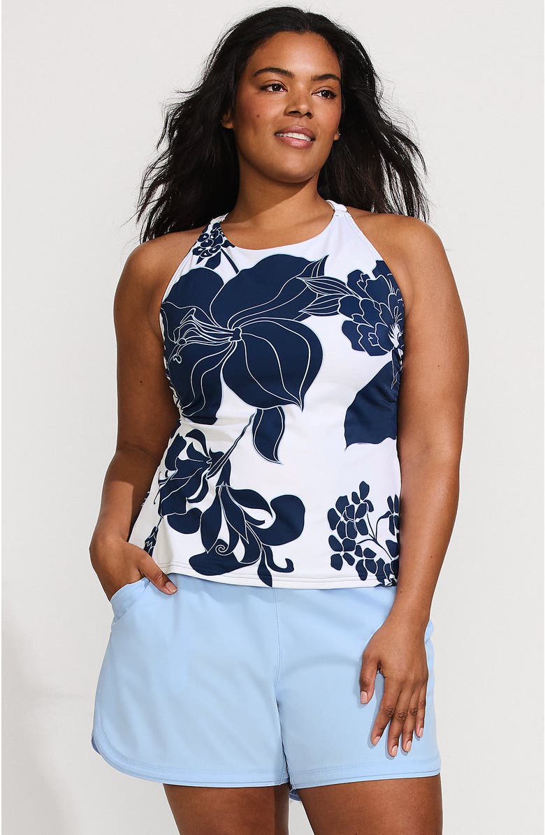 Lands' End Plus Size DD-Cup Tugless High Neck Strappy Back Tankini Swimsuit Top, Main, color, 