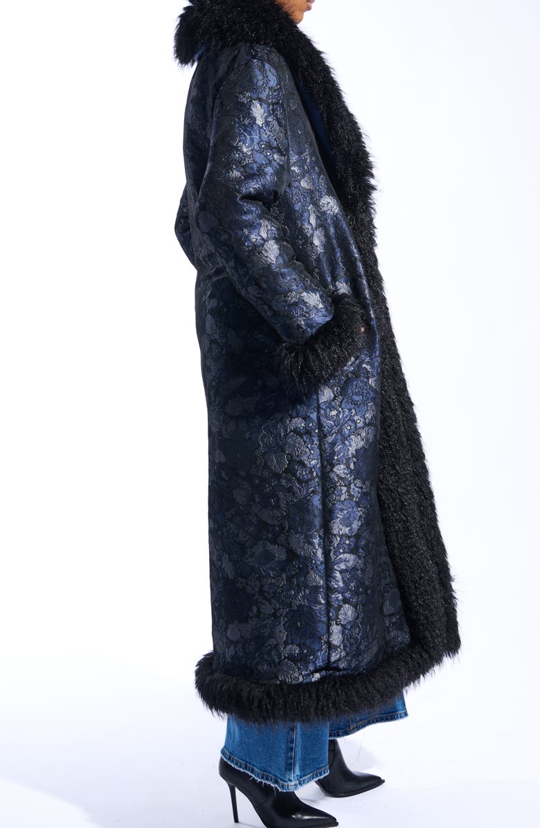 Ilsa Faux Fur Trim Jacquard Coat