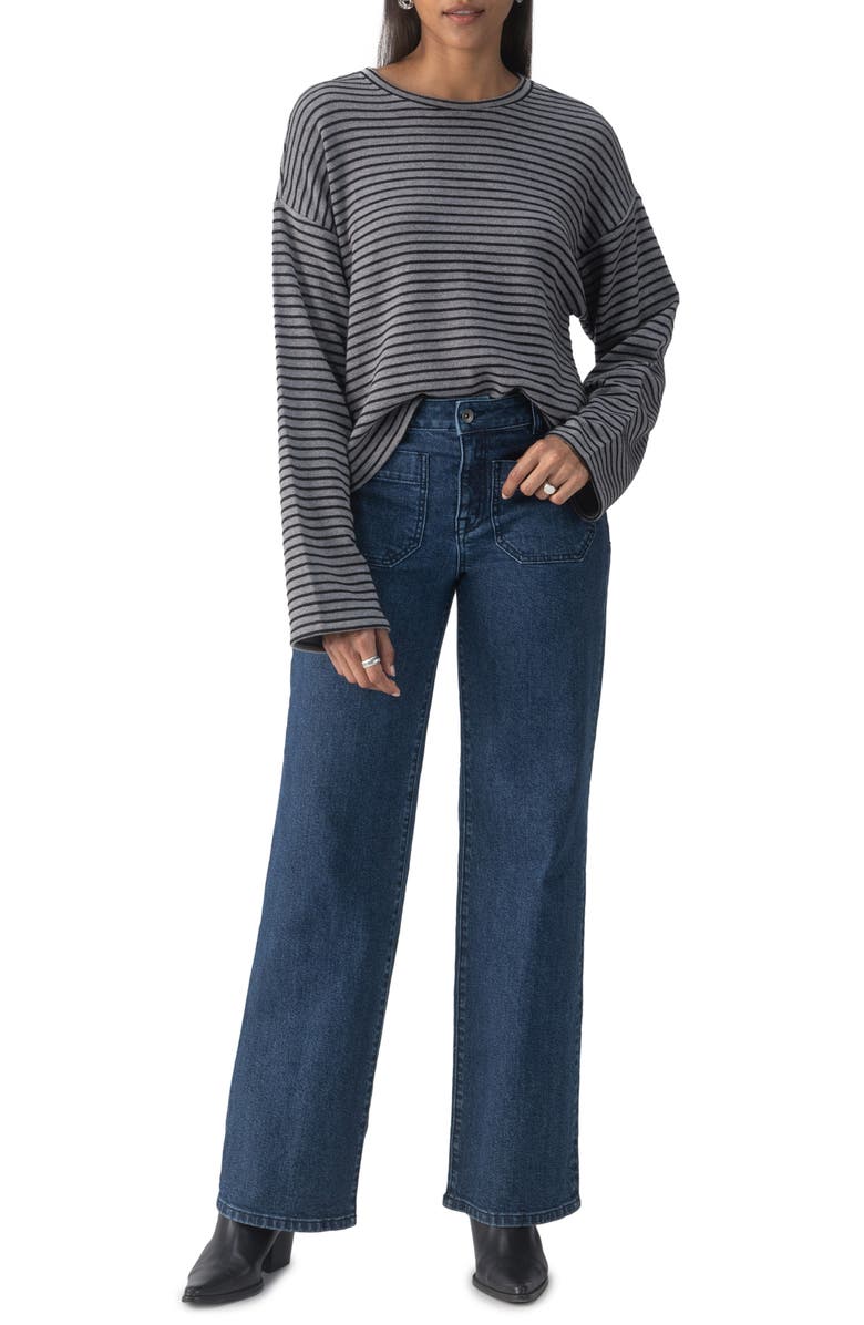 Sanctuary Textured Ottoman Stripe Crewneck Top, Alternate, color,