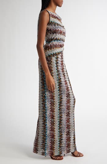 ワンピース Missoni Dresses Long one-shoulder zigzag dress with sequins and fringes