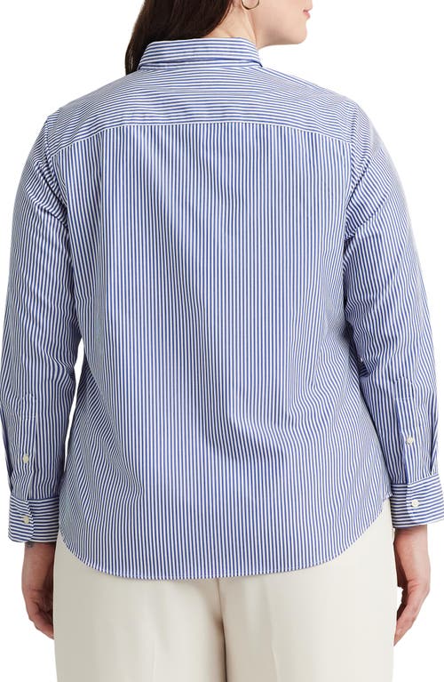 Ralph Lauren Lauren Stripe Easy Care Cotton Button-up Shirt In Blue/white