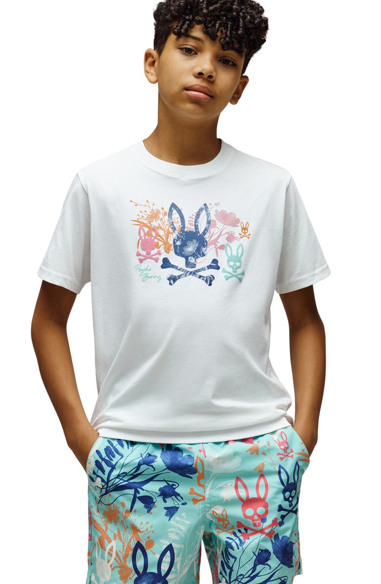 Psycho Bunny Kids' Santino Pima Cotton Graphic T-Shirt, Alternate, color, White