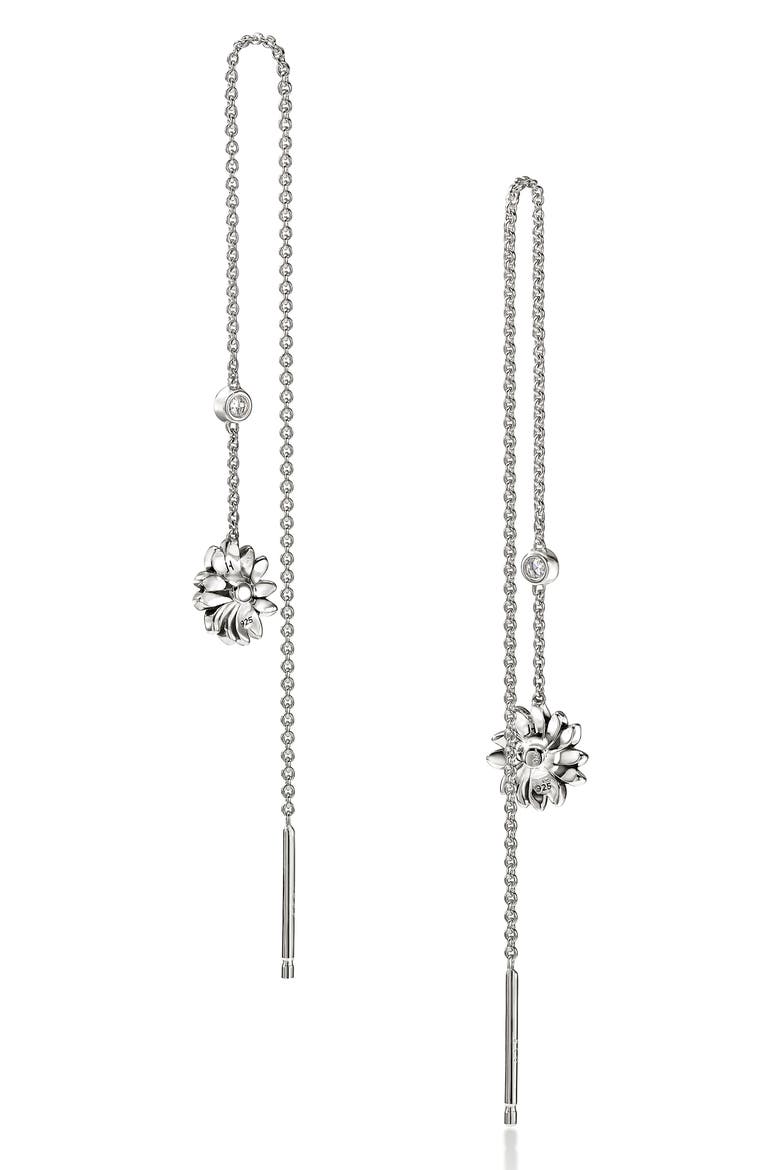 B&F x JH Wildflower Drop Chain Earrings, Sterling Silver, Lab Grown Diamond, Alternate, color, SILVER