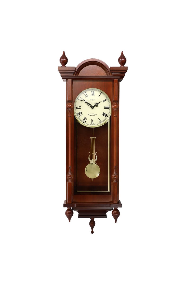 Bedford Clock Collection Grand 31in Chiming Pendulum Wall Clock, Alternate, color, Mahogany