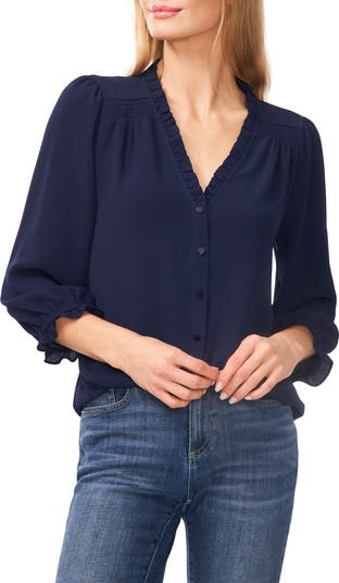 Kate Spade Navy Blue V neck shops ruffle top