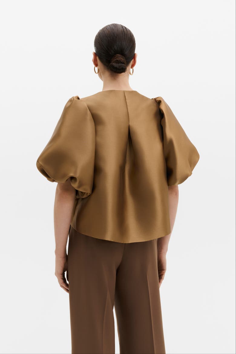 Cleo Puff Sleeve Satin Blouse, Alternate, color, Camel