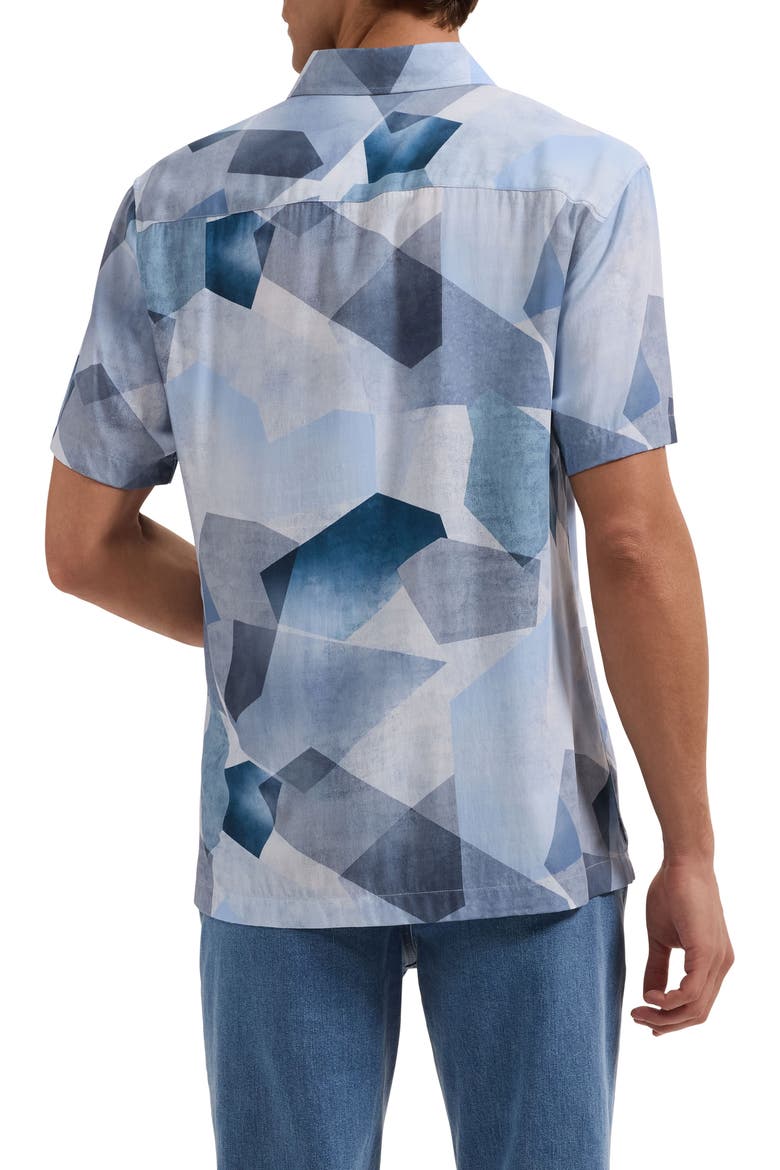 Vero Shaped Fit Abstract Geometric Print Short Sleeve Button-Up Shirt, Alternate, color, HAZY BLUE