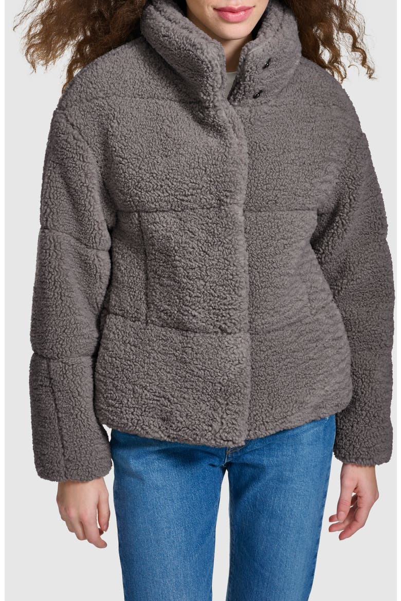 Quilted Faux Fur Short Teddy Jacket, Main, color, GREY