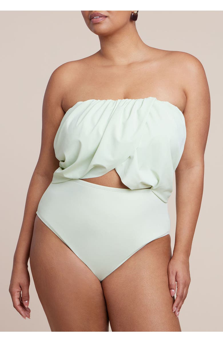 ELOQUII Crossover Strapless One Piece, Alternate, color, Sea Crest