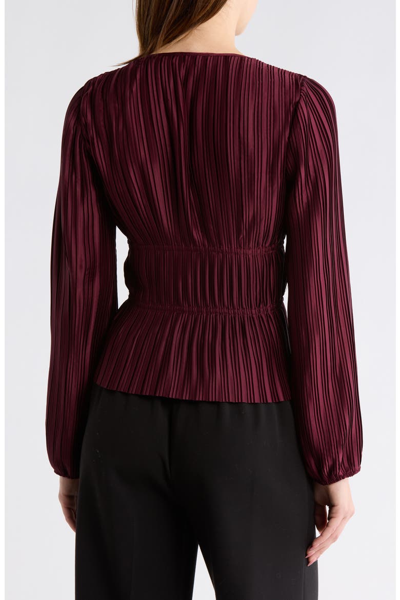 Bow Long Sleeve Plissé Top, Alternate, color, AUBERGINE