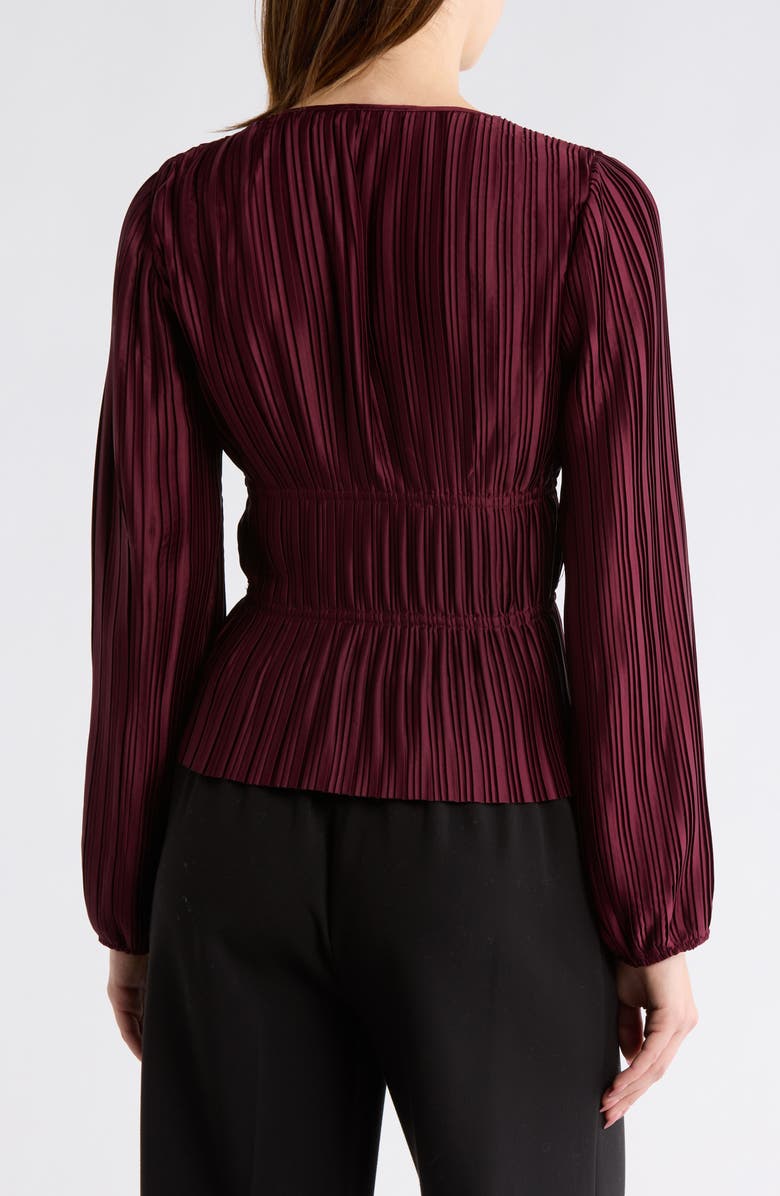 WAYF Bow Long Sleeve Plissé Top, Alternate, color, Aubergine