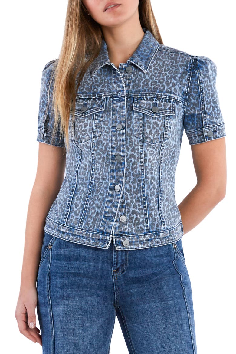 Puff Sleeve Denim Jacket, Main, color, DENIM LEOPARD