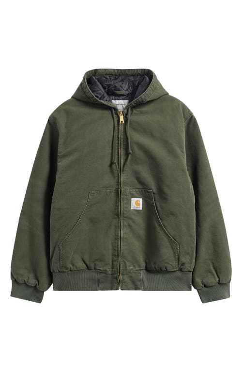 Carhartt Work In Progress Og Active Insulated Hooded Organic Cotton Canvas Jacket In Green