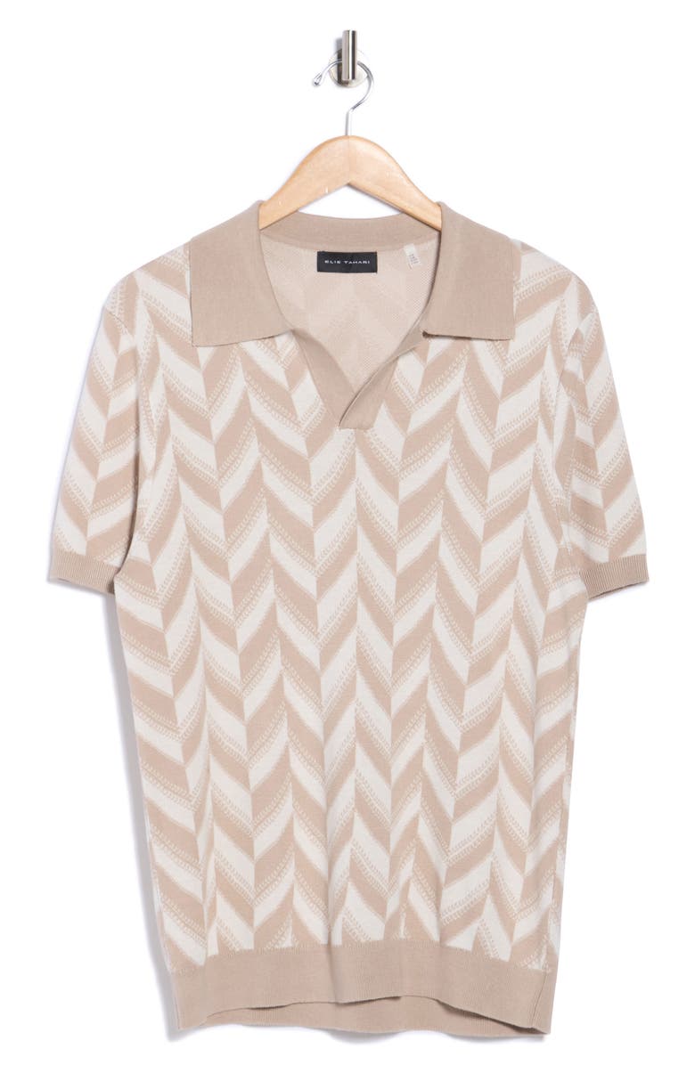 Elie Tahari Johnny Collar Cotton & Silk Polo, Alternate, color, Beige/ Ivory