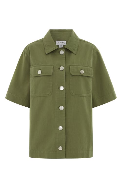 Aligne Laurel Organic Cotton Twill Button-up Shirt In Green