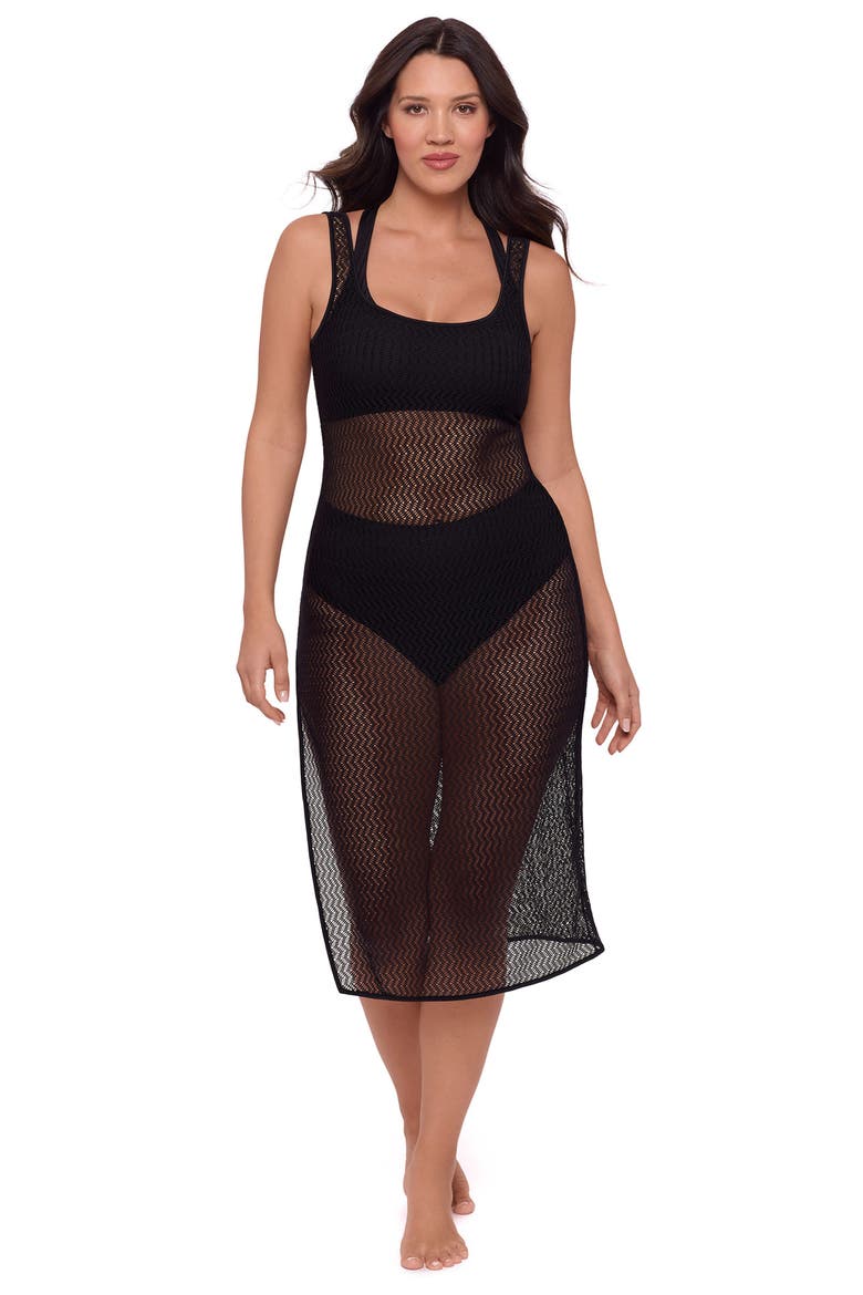 Front Slit Crochet Coverup Dress, Main, color, Onyx Black