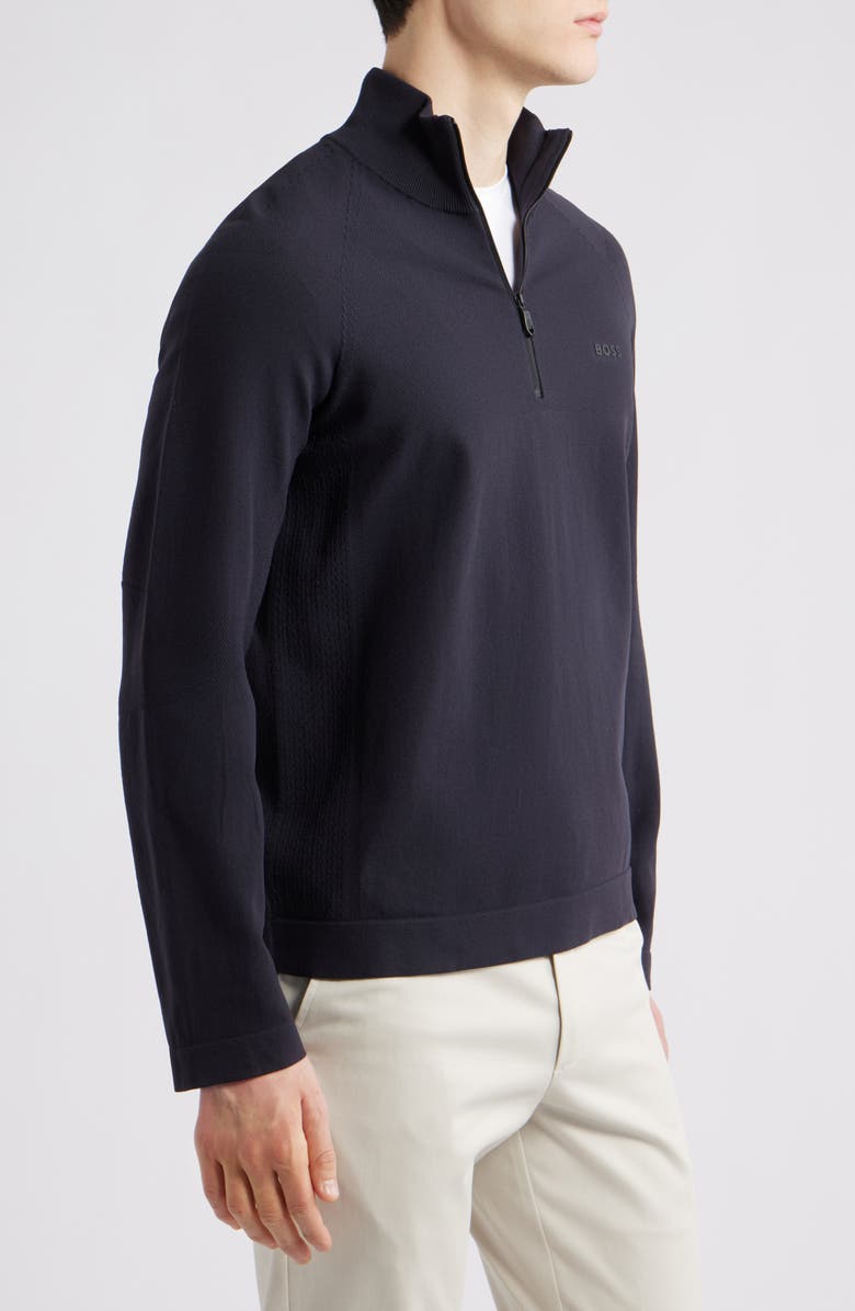 BOSS Seamless Tech Quarter Zip Stretch Sweatshirt, Alternate, color, Dark Blue