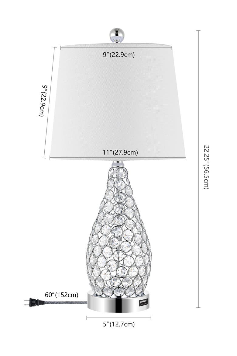 Lily 22.25" Midcentury Modern Iron LED Table Lamp with USB Charging Port, Clear, Alternate, color, Clear