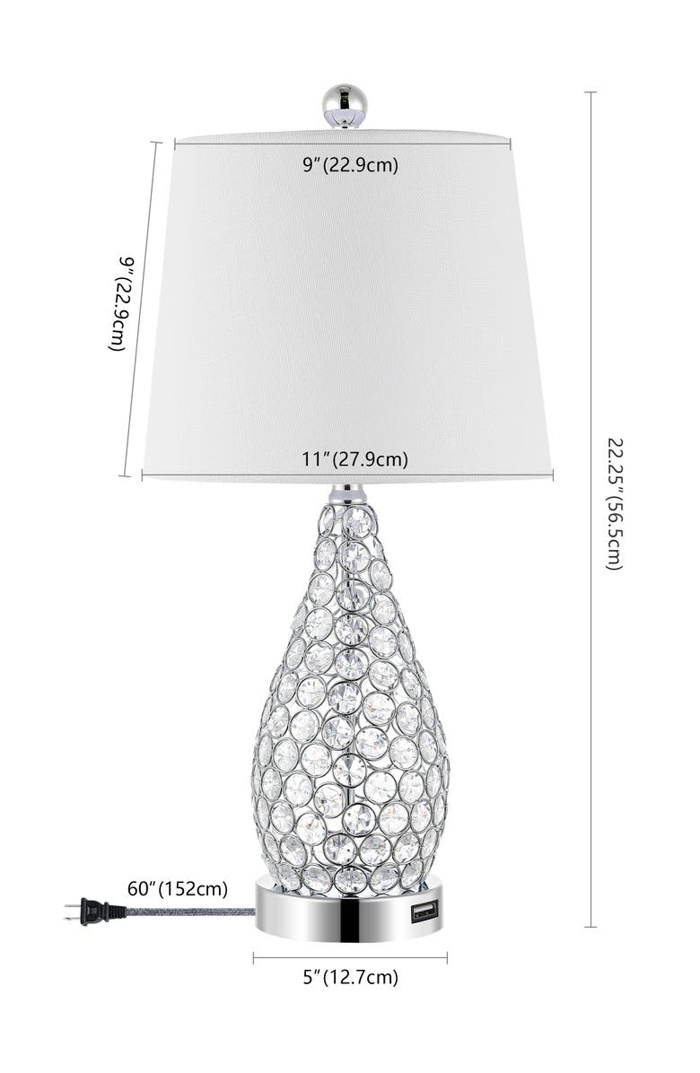 JONATHAN Y Lily 22.25" Midcentury Modern Iron LED Table Lamp with USB Charging Port, Clear, Alternate, color, Clear