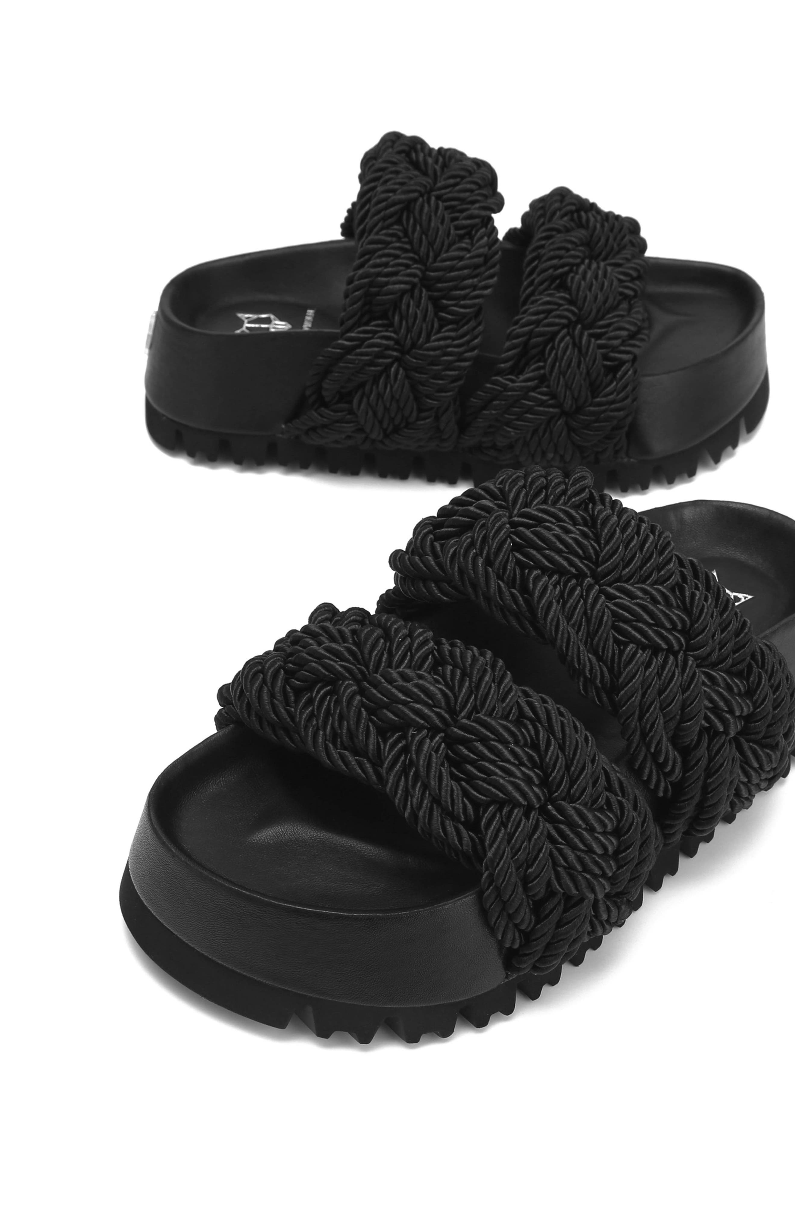 Naked Wolfe Venice Black Rope Braided Platform Slide Sandal, Alternate, color, 