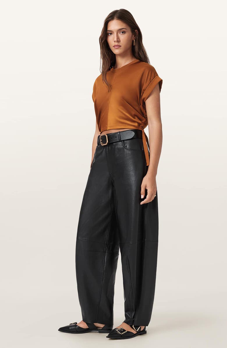 AllSaints Mira Cinched Side Satin T-Shirt, Alternate, color, Rust Brown