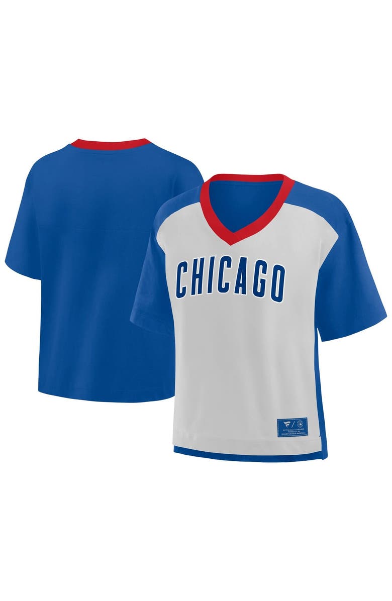 FANATICS Women's Fanatics Royal/Graphite Chicago Cubs Oversized Race To Win V-Neck T-Shirt, Alternate, color, Royal