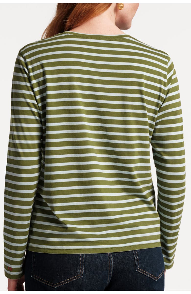Frances Valentine Long Sleeve Striped Tee Shirt Stripe 100% Pima Cotton, Alternate, color, Olive/Light Blue