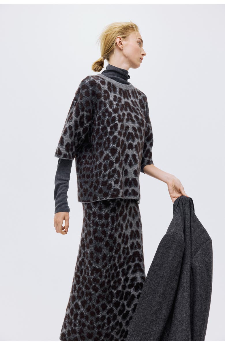 H&M Boxy Jacquard-knit Jumper, Alternate, color, Gray/Leopard Print