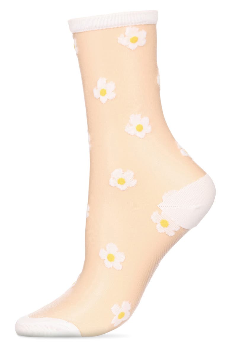 Daisies Sheer Crew Socks, Alternate, color, WHITE