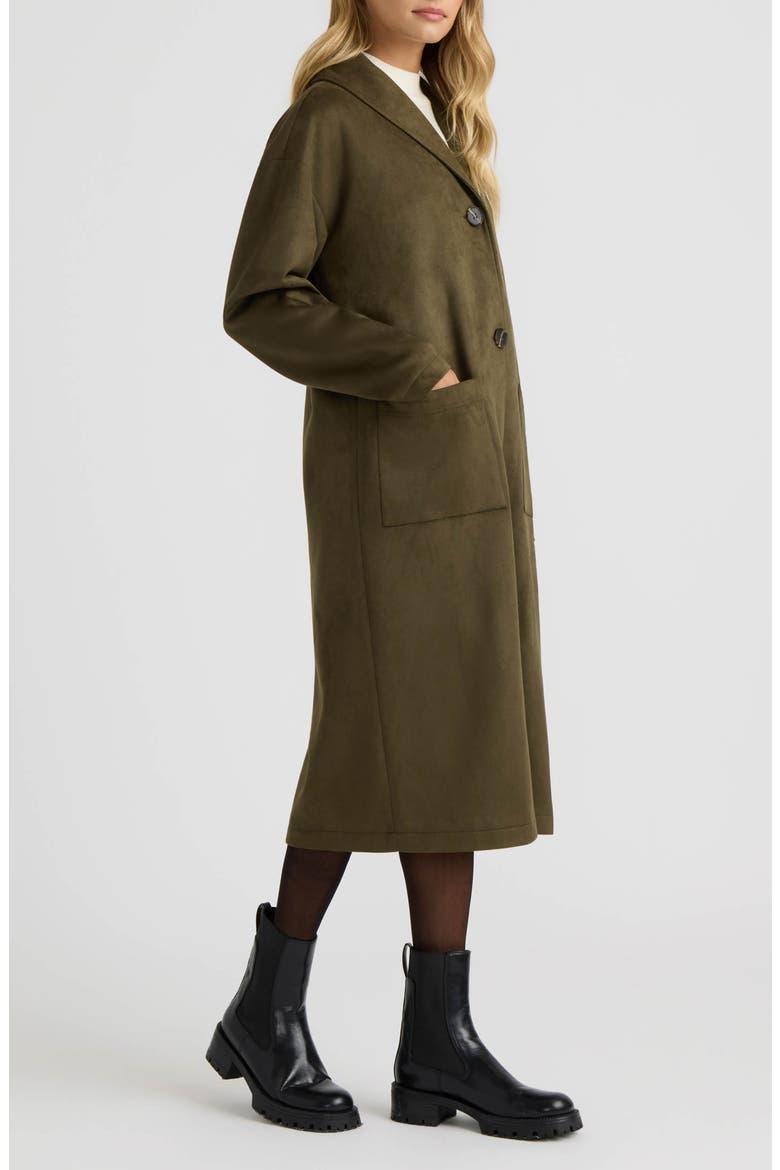 Faux Suede Longline Coat, Alternate, color, OLIVE NIGHT
