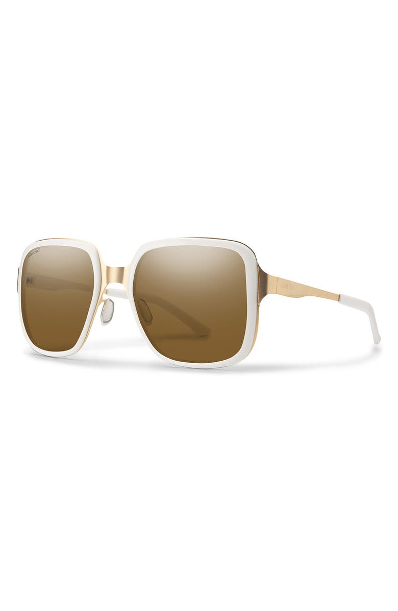 Smith Aveline 55mm ChromaPop<sup>™</sup> Polarized Square Sunglasses, Alternate, color, White Gold / Polarized Brown