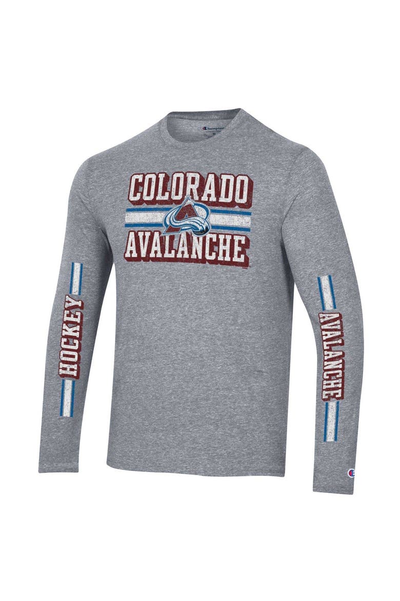 Men's Champion Heather Gray Colorado Avalanche Tri-Blend Dual-Stripe Long Sleeve T-Shirt, Alternate, color, Heather Gray