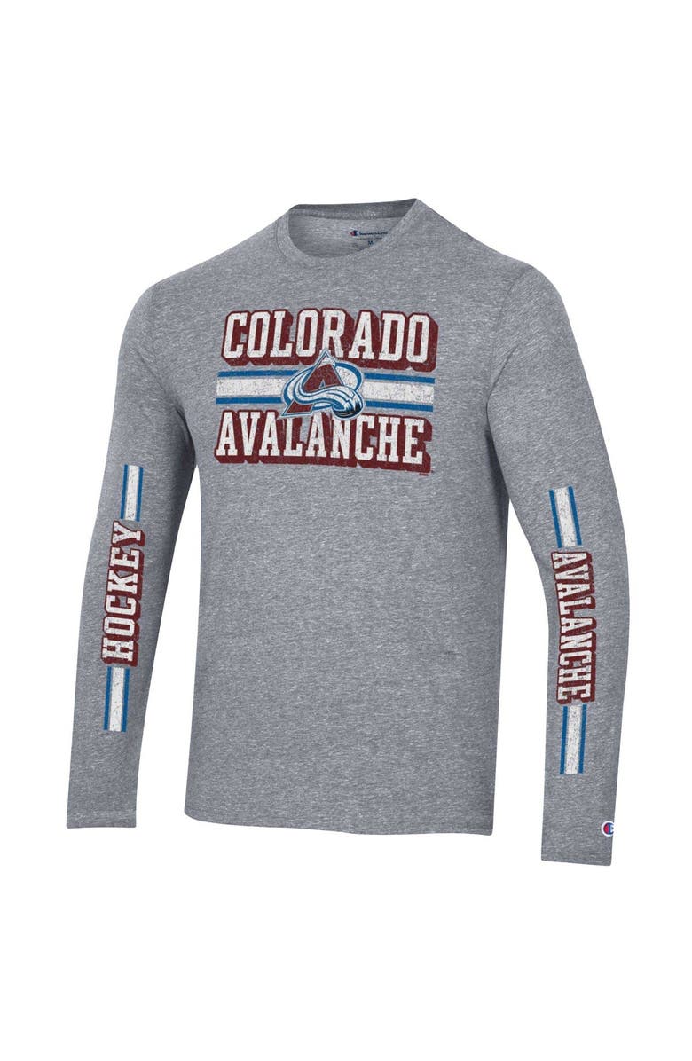 Champion Men's Champion Heather Gray Colorado Avalanche Tri-Blend Dual-Stripe Long Sleeve T-Shirt, Alternate, color, Heather Gray