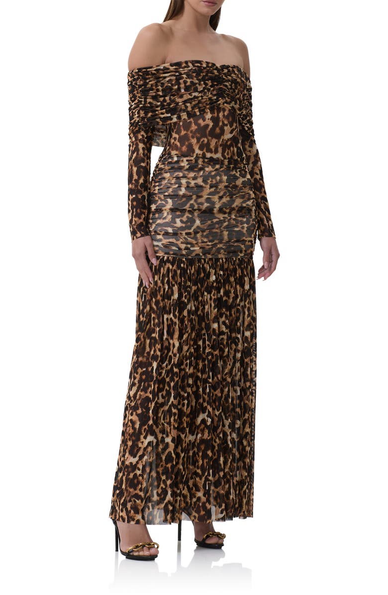AFRM Emmeline Leopard Print Off the Shoulder Maxi Dress, Alternate, color, Winter Animal